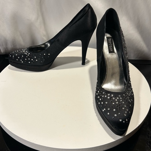 White House Black Market Black Rhinestones Stiletto Platform Heels - Picture 2 of 6